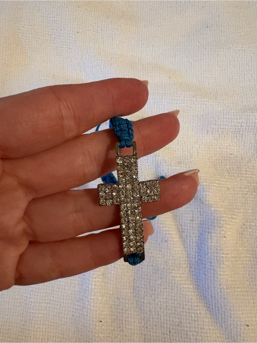 Crystal Cross Cord Bracelet in Teal